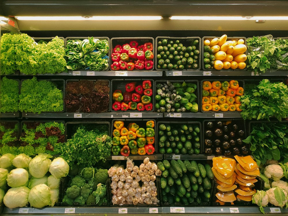Fresh produce arranged at a market